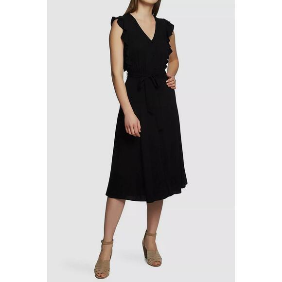 1. State Flutter Sleeve Midi Dress in Rich Black Fit & Flair Size X-Small - Picture 1 of 8